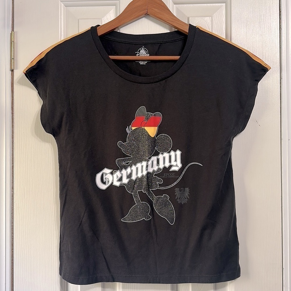 Disney Germany Epcot glitter Minnie Mouse black Short Sleeve Top